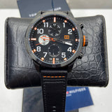 Tommy Hilfiger Trent Black Multifunction Black Dial Black Leather Strap Watch for Men - 1791136