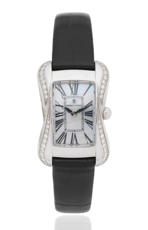 Maurice Lacroix Divina White Mother of Pearl Dial Black Leather Strap Watch for for Women - DV5011-SD531-120