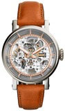 Fossil Boyfriend Automatic Skeleton Silver Dial Brown Leather Strap Watch for Women - ME3109