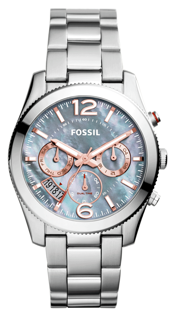 Fossil Perfect Boyfriend Mother of Pearl Blue Dial Silver