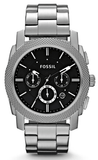 Fossil Machine Chronograph Black Dial Silver Steel Strap Watch for Men - FS4776