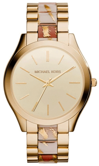 Michael Kors Slim Runway Gold Dial Two Tone Steel Strap Watch for