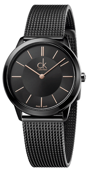 Calvin Klein Minimal Black Dial Black Mesh Bracelet Watch for Women - K3M22421