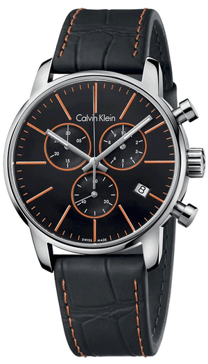 Calvin Klein City Chronograph Black Dial Black Leather Strap Watch for Men - K2G271C1