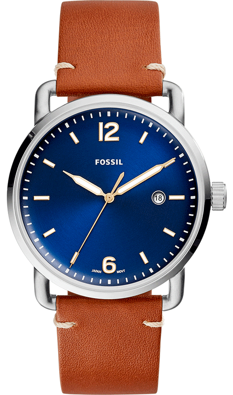 Fossil men's commuter stainless steel 2025 and leather casual quartz watch