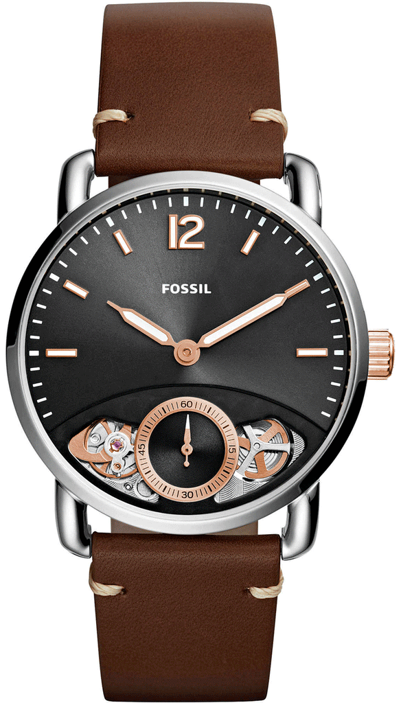 Fossil The Commuter Twist Black Dial Brown Leather Strap Watch for Men