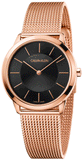 Calvin Klein Minimal Black Dial Rose Gold Mesh Bracelet Watch for Women - K3M2262Y