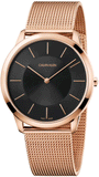 Calvin Klein Minimal Black Dial Rose Gold Mesh Bracelet Watch for Men - K3M2162Y