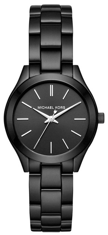 Michael Kors Mini Slim Runway Black Dial Black Steel Strap Watch for Women