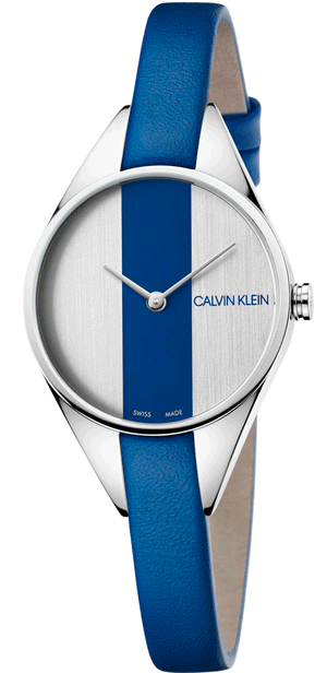 Calvin Klein Rebel Blue Silver Dial Blue Leather Strap Watch for Women - K8P231V6