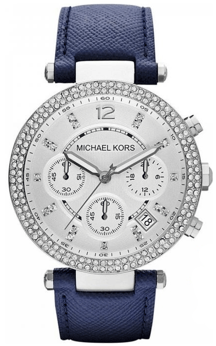 Michael Kors Parker White Dial Navy Blue Leather Strap Watch for Women - MK2293