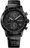 Hugo Boss Rafale Chronograph Black Dial Black Leather Strap Watch For Men - 1513389