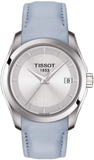 Tissot T Classic Couturier Silver Dial Light Blue Leather Strap Watch For Women - T035.210.16.031.02