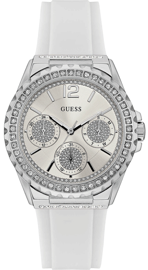 Guess Starlight Multifunction Diamonds White Dial White Rubber Strap Watch for Women - W0846L8