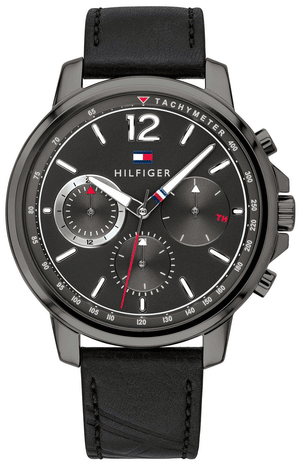 Tommy Hilfiger London Chronograph Grey Dial Black Leather Strap Watch for Men - 1791533