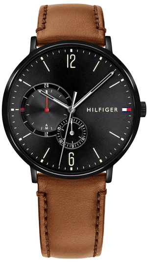 Tommy Hilfiger Brooklyn Quartz Black Dial Brown Leather Strap Watch for Men - 1791510