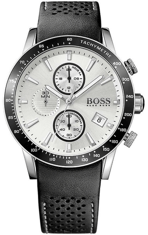 Hugo Boss Rafale Chronograh Quartz White Dial Black Leather Strap Watch For Men - HB1513403