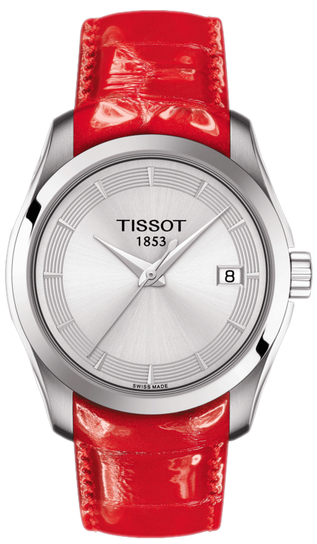 Tissot Couturier Lady Silver Dial Red Leather Strap Watch for Women