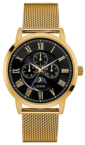 Guess Delancy Black Dial Gold Mesh Bracelet Watch for Men - W0871G2