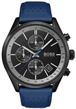 Hugo Boss Grand Prix Chronograph Black Dial Blue Leather Strap Watch for Men - 1513563