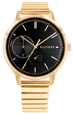 Tommy Hilfiger Brooke Black Dial Gold Steel Strap Watch for Women  - 1782019