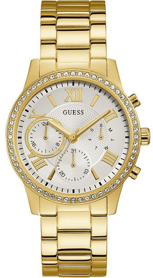 Guess Solar Chronograph Diamonds White Dial Gold Steel Strap Watch for Women - W1069L2