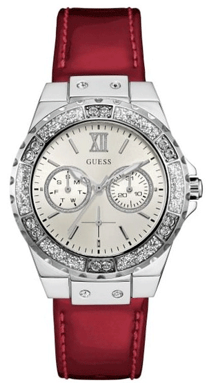 Guess Limelight Quartz Diamonds White Dial Red Leather Strap Watch For Women - W0775L11