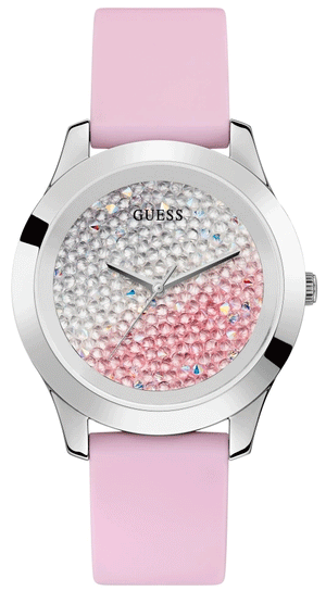 Guess Crush Crystals Silver Dial Pink Rubber Strap Watch for Women - W1223L1