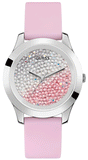 Guess Crush Crystals Silver Dial Pink Rubber Strap Watch for Women - W1223L1