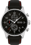 Hugo Boss Navigator Black Dial Black Leather Strap Watch for Men - 1513535