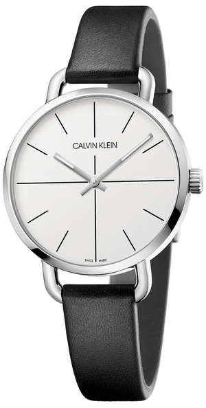 Calvin Klein Evan White Dial Black Leather Strap Watch for Women - K7B231CY