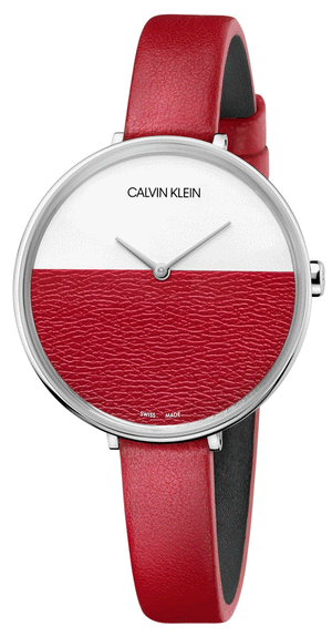 Calvin Klein Rise Yellow Red Dial Red Leather Strap Watch for Women - K7A231UP