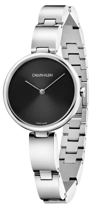 Calvin Klein Wavy Black Dial Silver Steel Strap Watch for Women - K9U23141