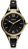 Fossil Georgia Black Dial Black Leather Strap Watch for Women - ES3148