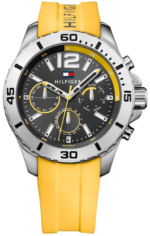 Tommy Hilfiger Sports Multi-Function Black Dial Yellow Rubber Strap Watch for Men - 1791144
