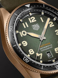 Tag Heuer Autavia Calibre 5 Jam Tangan Tali Kulit Dial Hijau Zaitun Otomatis 42mm untuk Pria - WBE5190.FC8268