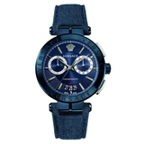 Versace Aion Chronograph Blue Dial Blue Leather Strap Watch for Men - VBR070017