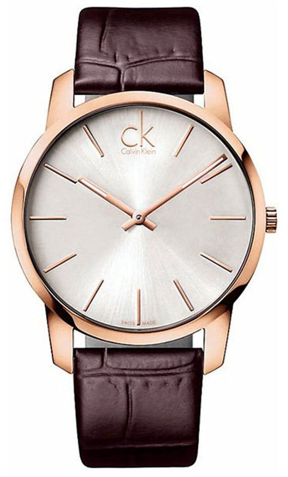 Calvin Klein City White Dial Brown Leather Strap Watch for Men