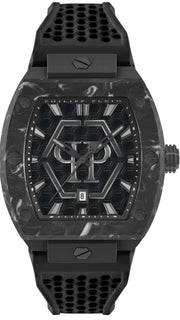 Philipp Plein Hexagon Phantom Black Dial Black Silicone Strap Watch For Men- PWPUA0624