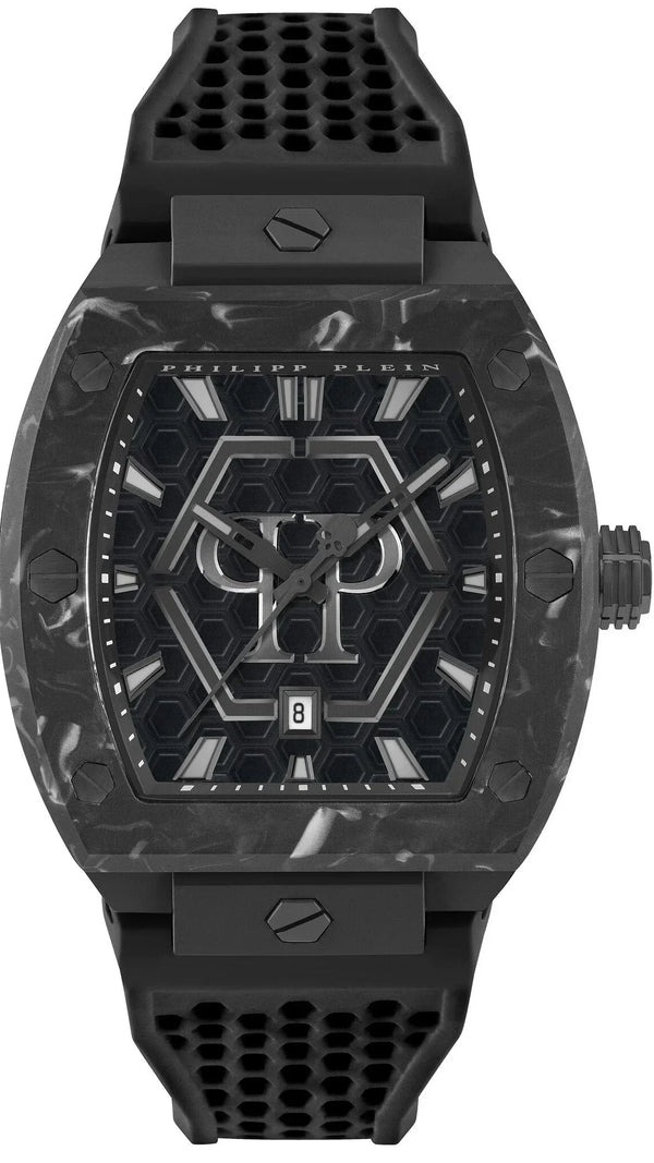 Philipp Plein Hexagon Phantom Black Dial Black Silicone Strap Watch For Men- PWPUA0624
