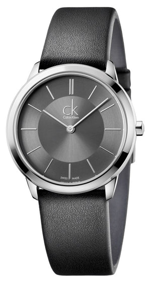 Calvin Klein Minimal Grey Dial Black Leather Strap Watch for Men - K3M221C4