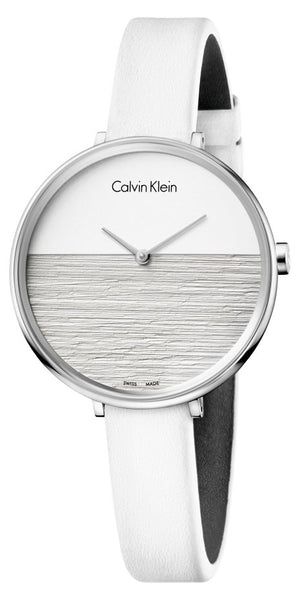 Calvin Klein Rise White Grey Dial White Leather Strap Watch for Women - K7A231L6