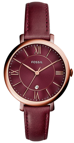 Fossil Jacqueline Burgundy Dial Burgundy Leather Strap Watch for Women  - ES4099