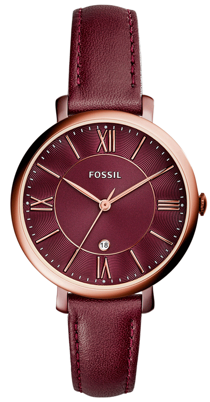 Fossil Jacqueline Burgundy Dial Burgundy Leather Strap Watch for Women