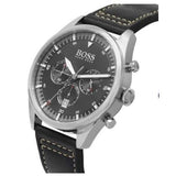 Hugo Boss Pioneer Chronograph Black Dial Black Leather Strap Watch For Men - 1513708