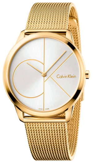 Calvin Klein Minimal White Dial Gold Mesh Bracelet Watch for Men - K3M21526