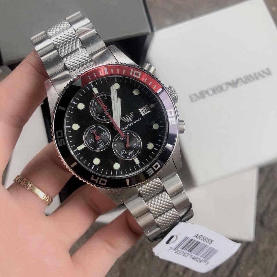 Relógio masculino Emporio Armani cronógrafo com mostrador preto e