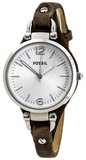 Fossil Georgia White Dial Brown Leather Strap Watch for Women - ES3060