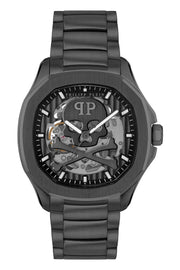 Philipp Plein High-Conic Automatic Black Dial Black Steel Strap Watch For Men- PWRAA0423