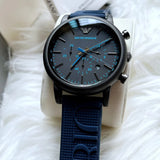 Emporio Armani  Luigi Chronograph Black Dial Blue Rubber Strap Watch For Men - AR11023